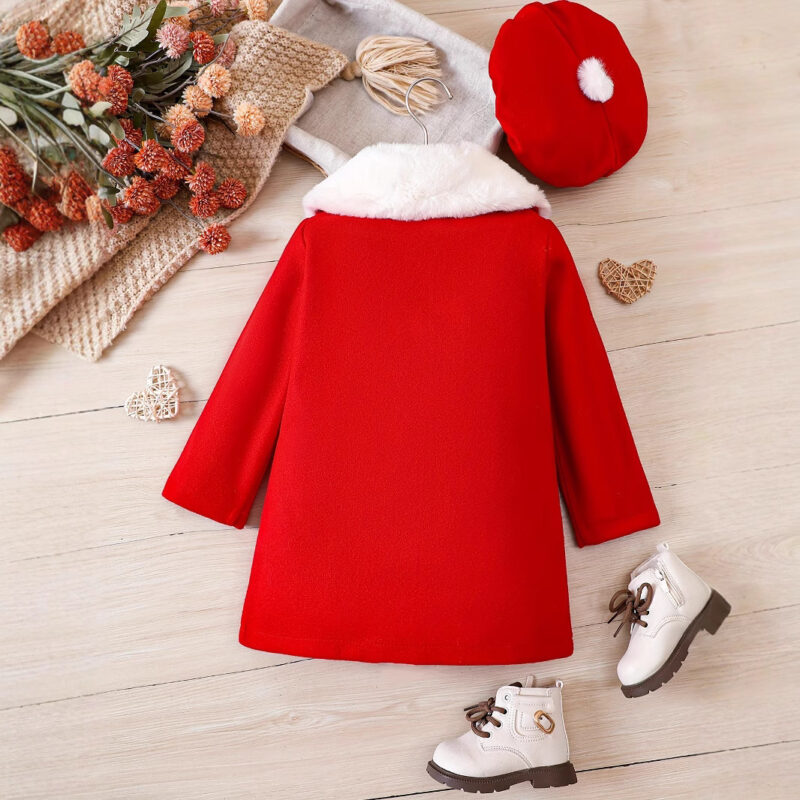 Palton roșu elegant pentru fetițe cu guler de blăniță – Palton călduros iarnă
