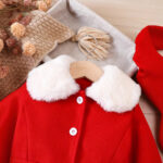 Palton roșu elegant pentru fetițe cu guler de blăniță – Palton călduros iarnă