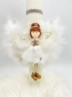 Lumânare botez din ceară naturală tip fagure cu îngeraș – lucrată manual