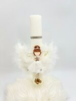 Lumânare botez din ceară naturală tip fagure cu îngeraș – lucrată manual