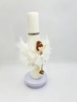 Lumânare botez din ceară naturală tip fagure cu îngeraș – lucrată manual