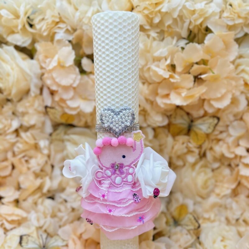Lumanare Botez din Ceara de Albine Handmade Roz – Model Prințesă