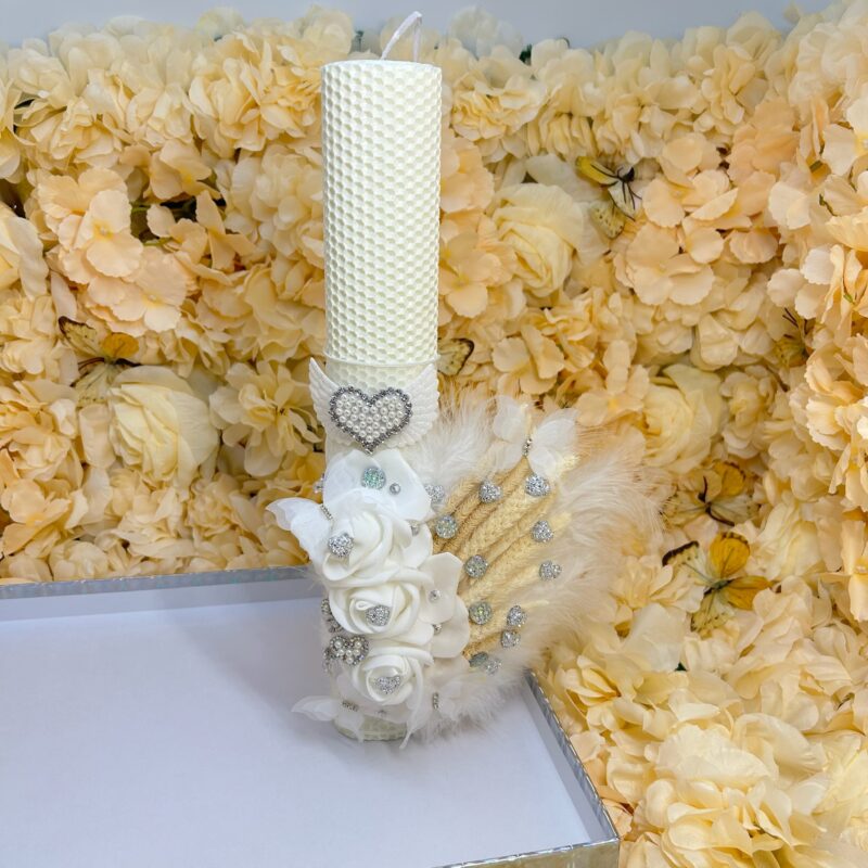 Lumânare Botez Ceară naturala, Fagure 35 cm, 6 cm diametru