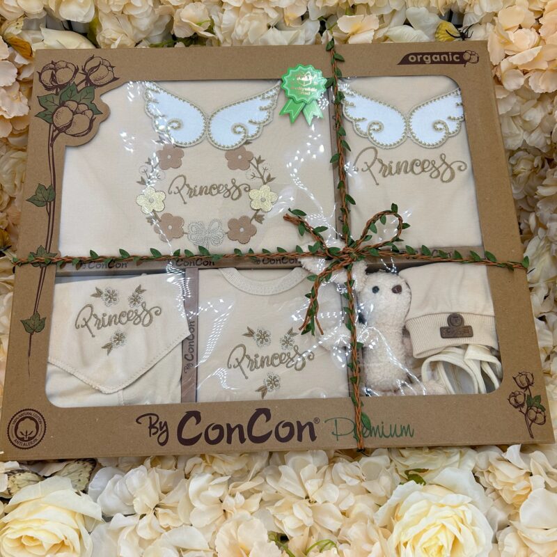 Set Nou-Născut Princess din Bumbac Organic – Body, Păturică, Hăinuțe și Accesorii Premium pentru Fetițe 0-3 luni