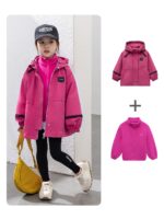 Geacă fetițe 2 în 1 impermeabilă cu glugă – geacă călduroasă copii pentru iarnă și toamnă