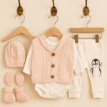 Set Vestă Tricotată și Pinguin 3-6-9 Luni