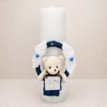 Trusou botez băieți 0–12 luni cu costumaș elegant și lumânare realizată manual