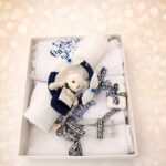 Set botez băiețel personalizat cu lumânare realizată manual și trusou complet