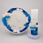 Trusou Botez Băieți 0–3 Luni cu Costumaș Elegant, Lumânare și Cufăr Handmade