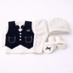 Set botez băiețel elegant 0–3 luni – vestă neagră cu papion, ținută completă ceremonie