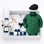 Trusou de Botez pentru Băieți 3-6 Luni cu Lumânare Handmade și Costumaș Elegant