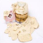 Set cadou nou-născut Princess din bumbac 0–3 luni, cutie din lemn handmade + album foto