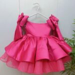 Rochie elegantă din satin roz pentru fetițe 4–5 ani, cu funde pe umeri și fustă din tul