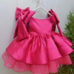 Rochie elegantă din satin roz pentru fetițe 4–5 ani, cu funde pe umeri și fustă din tul