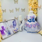 Trusou botez fetiță 0–3 luni cu lumânare din ceară naturală fagure si rochita