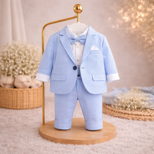Costum elegant băieți bleu – 100% bumbac, ideal pentru evenimente speciale