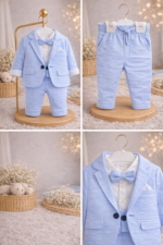 Costum elegant băieți bleu – 100% bumbac, ideal pentru evenimente speciale