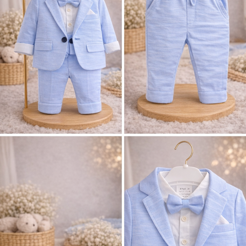 Costum elegant băieți bleu – 100% bumbac, ideal pentru evenimente speciale