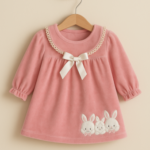 ROCHIE DE CATIFEA BRODATĂ CU IEPURE 6-9-12 Luni