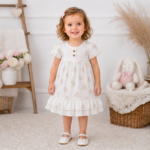 Rochiță elegantă fetițe 9-24 luni din bumbac cu imprimeu floral și volane