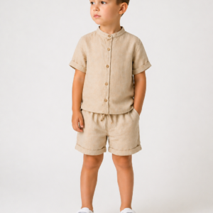 Set copii 2-5 ani cămașă și pantaloni scurți din muselină bumbac, albastru,crem, bleu