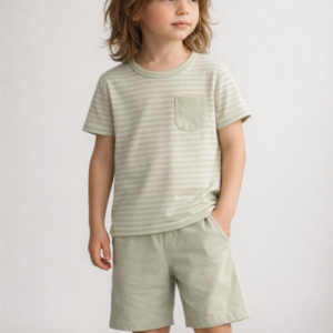 Set băieți 2-5 ani tricou și pantaloni scurți bumbac cu dungi și buzunar
