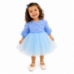 Rochiță pentru Fetițe Ilara Roz – Rochie Elegantă cu Mânecă 3 Sferturi și Fundă Decorativă - imagine 5
