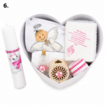 Trusou Botez Băiețel cu Cutie Ovală Crem și Lumânare Decorată – Set Complet pentru Taina Sfântului Botez