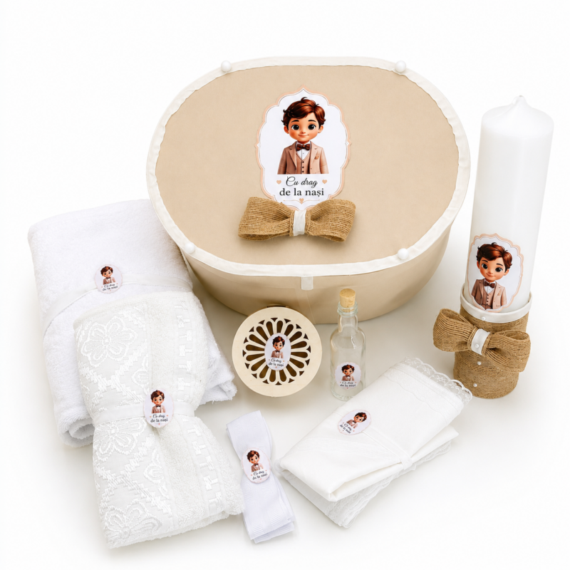 Trusou botez fetiță elegant cu lumânare
