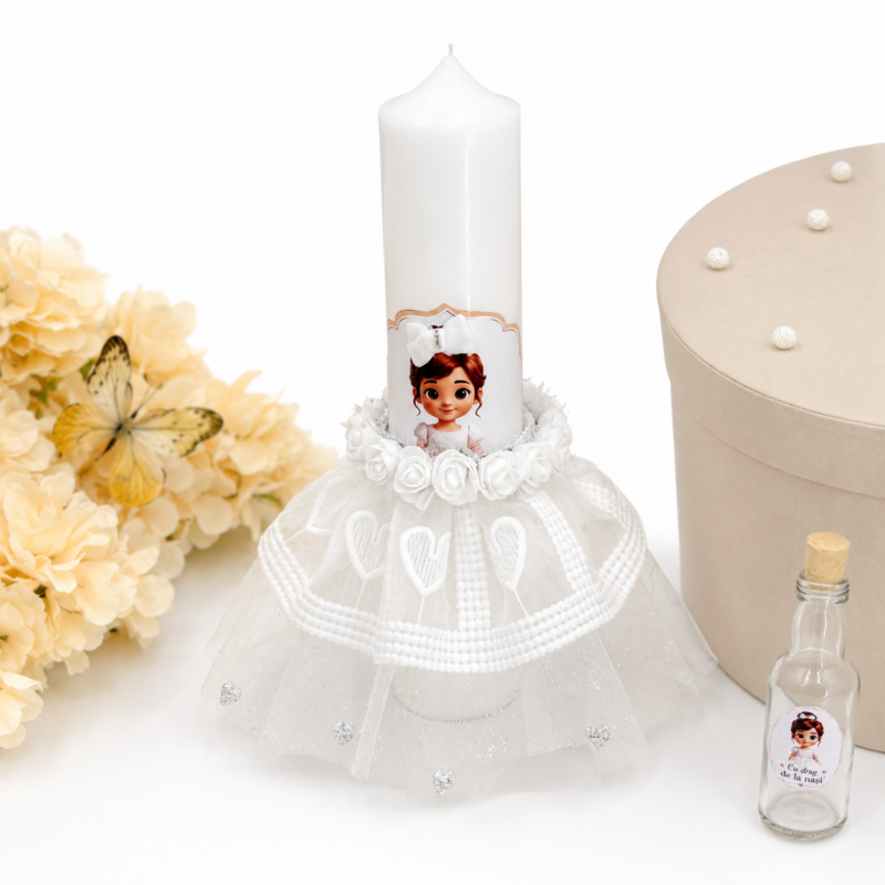 Trusou botez fetiță elegant cu lumânare
