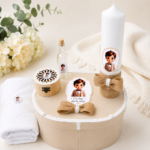 Trusou botez fetiță elegant cu lumânare