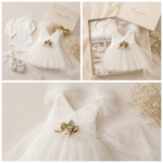 Set elegant pentru fetițe – rochiță roz cu tulle, body, pantofiori și bentiță - imagine 4