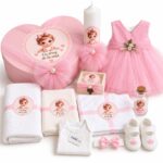Trusou de botez pentru fetiță cu cutie în formă de inimă și lumânare